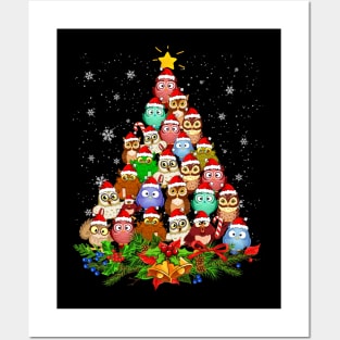 Owls Christmas Tree Merry Xmas Holiday Gift Posters and Art